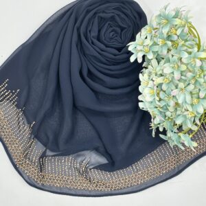 babble chiffon fabric with pallu copper zharkand stone work