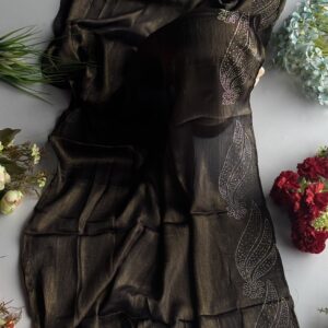 satin shimmer with border heavy stone work