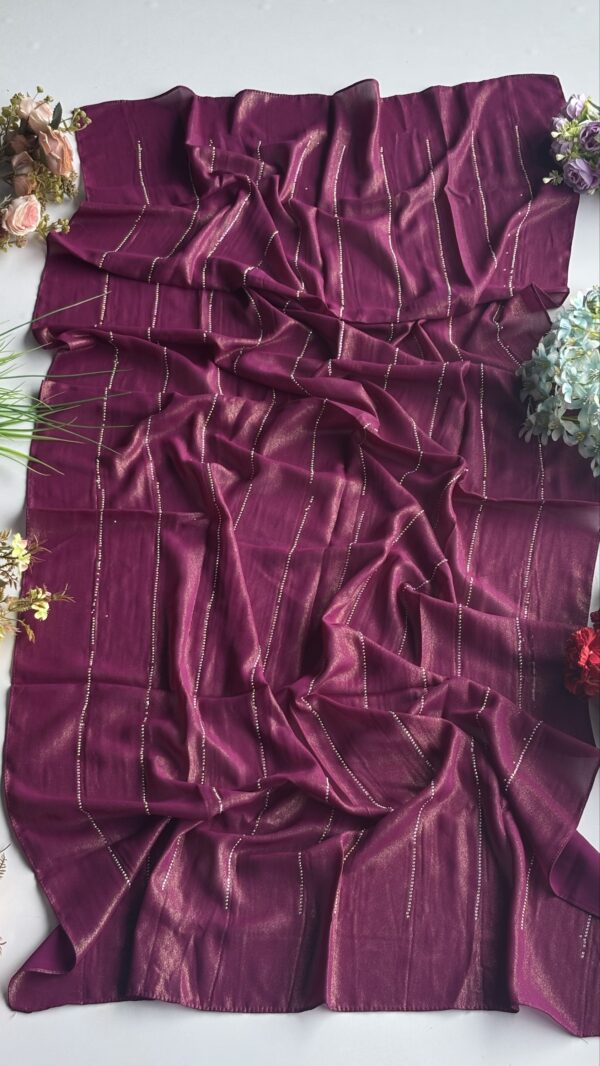 chiffon shimmer fabric with all over stone work