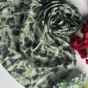 chiffon fancy fabric with pallu stone work