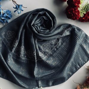cotton shimmer fabric with pallu frill and stone work