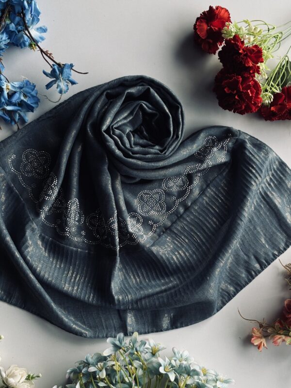 cotton shimmer fabric with pallu frill and stone work