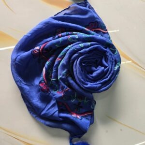 Royal Blue Embroidered Hijab with Pom-Pom Edges