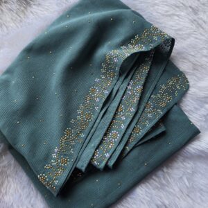 Babble chiffon fabric with all over stone work and border k2 stone work hijabs - Green