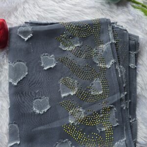 chiffon embose fabric with border heavy stone work hijabs