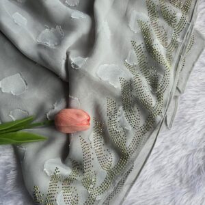 chiffon embose fabric with border heavy stone work hijabs