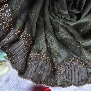 chiffon fancy fabric with pallu copper jharkhand stone and cut work hijabs