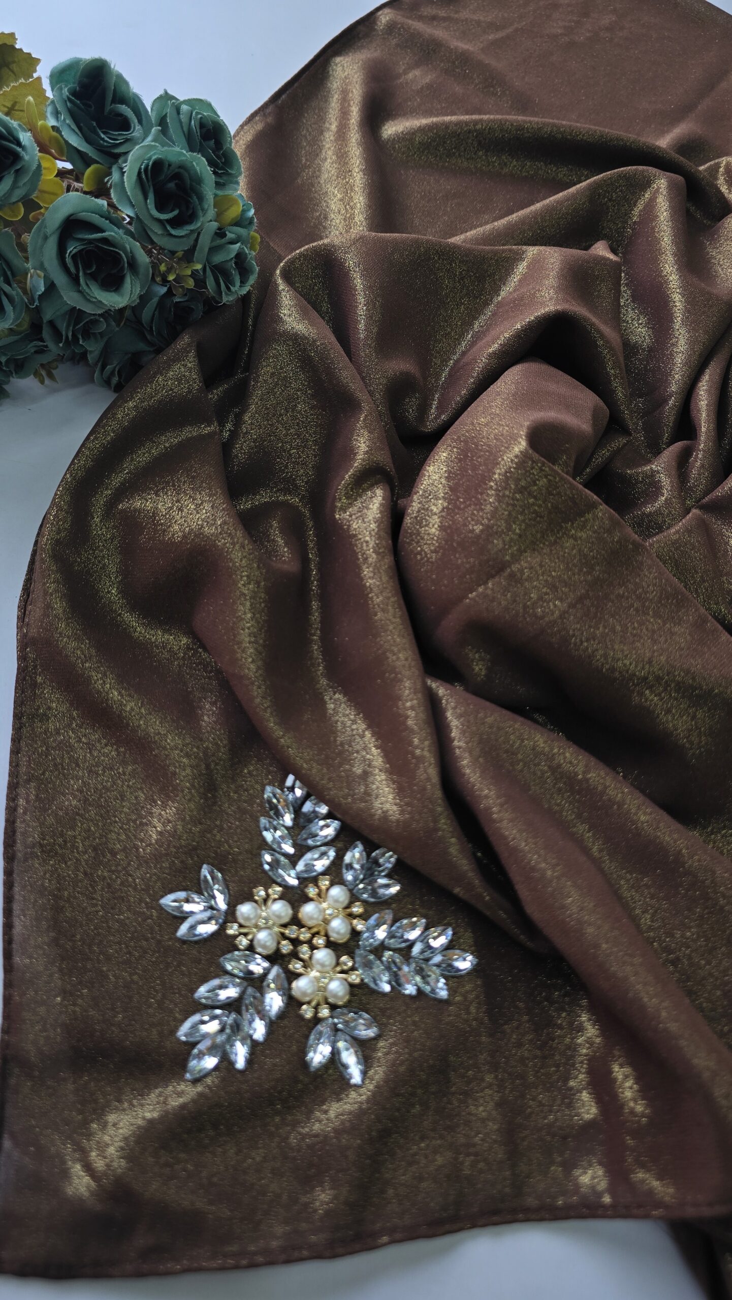 New chiffon shimmer pallu luxury handwork hijabs - Image 2