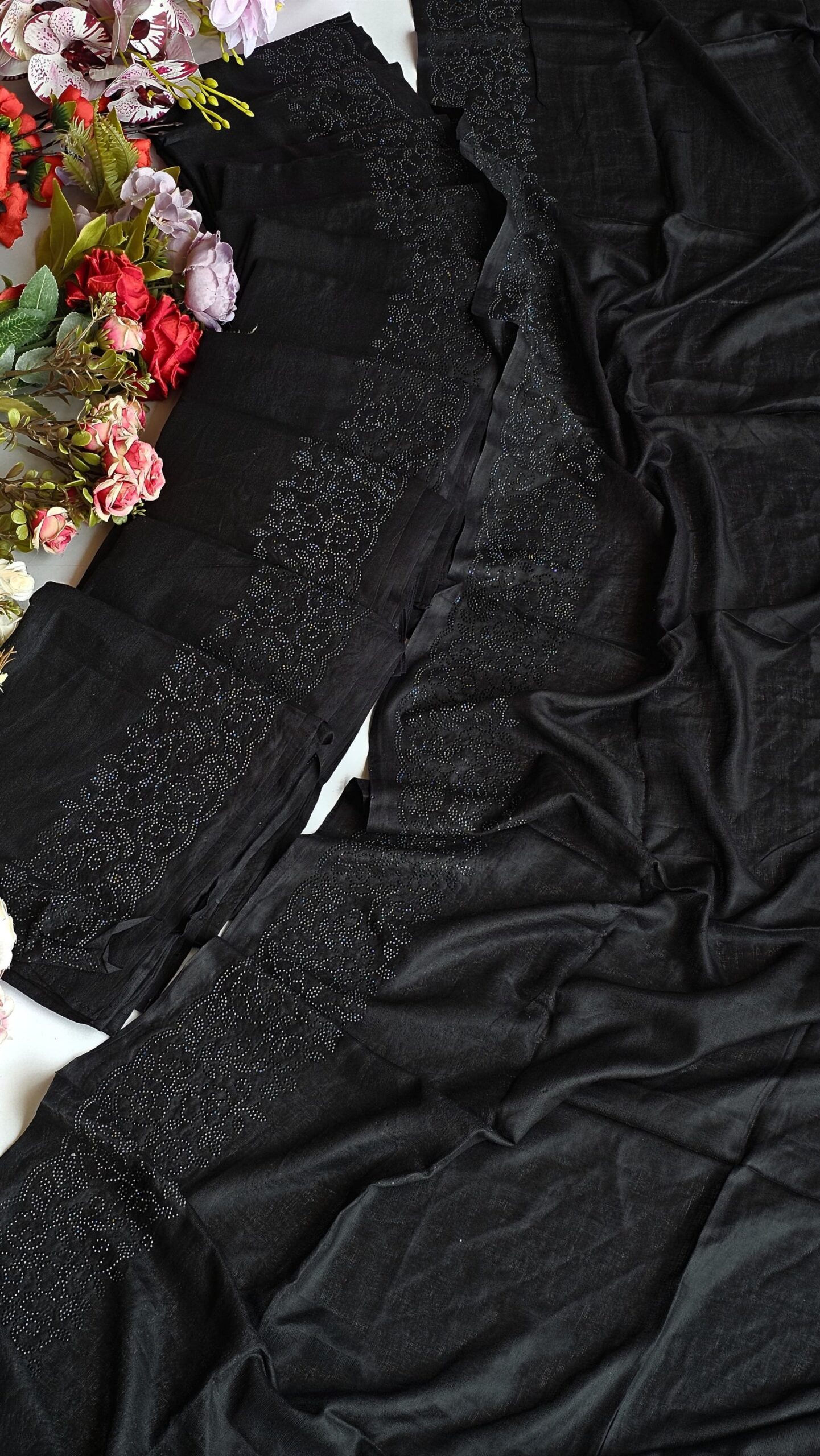 Reyon cotton only black black stone work hijabs galaxy fabric