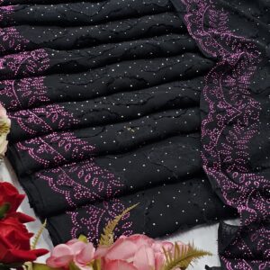 chiffon kaju katli fabric with all over pink stone work hijabs