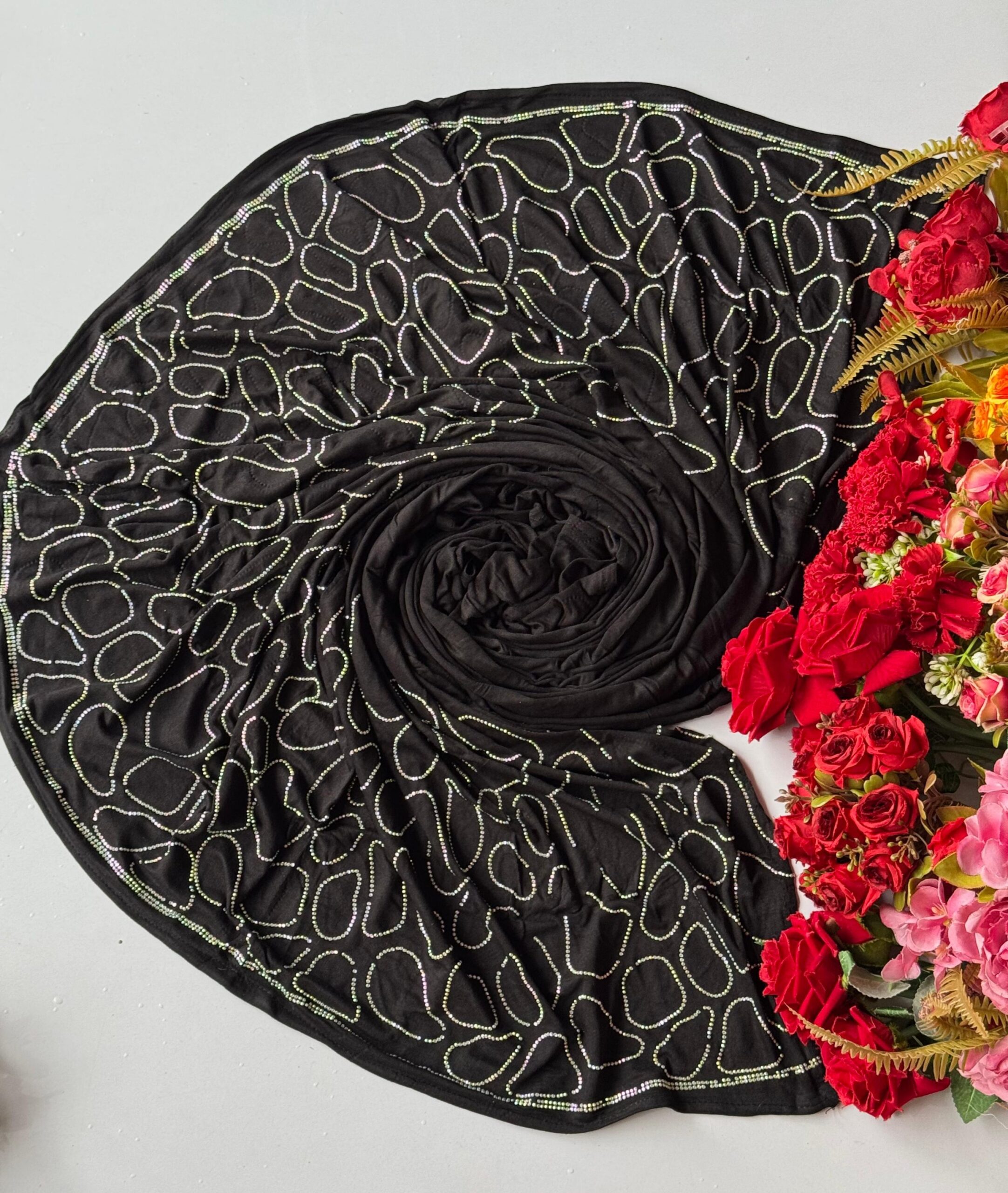 NEW IMPORTED JERSEY FABRIC WITH HEAVY DMC STONE WORK HIJABS BLACK - Image 2